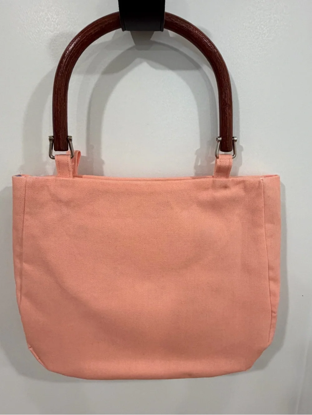 Pink Floral Embroidered Purse with Wooden Handles